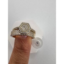New 14K Gold Plated Hexagon Pav Cubic Zirconia Bridal Wedding Ring Set Size 8