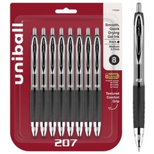Uniball Signo 207 Gel Pen 8 Pack; 0.7mm Black Pens; Gel Ink Pens  Office Sup...