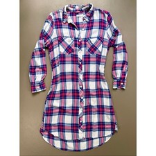 Blu New York Plaid Shirt Dress Rayon Button Front Pink Blue Small