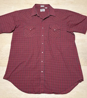 Vintage Ely Cattleman Mens Pearl Snap Shirt Plaid XLT 17.5 Tall