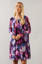 Image of Wallis Womens Shift Dress Purple Abstract Print Keyhole Detail Knee Length
