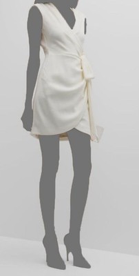 $385 Cinq à Sept Women's Ivory Sleeveless Side-Tie Faux-Wrap Mini Dress Size 12