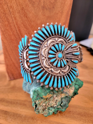 Vintage F.M Begay Navajo Sterling Silver Turquoise Cluster  display picture 3