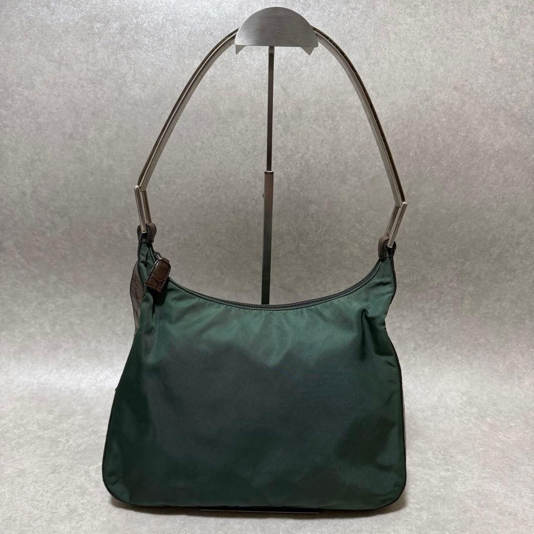 PRADA Pocono Khaki Leather Nylon Shoulder Bag Vintage Rare Authentic thumbnail 2