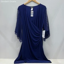 MSK Size XL Rhinestone Embellished Navy Blue Faux Wrap Dress NWT