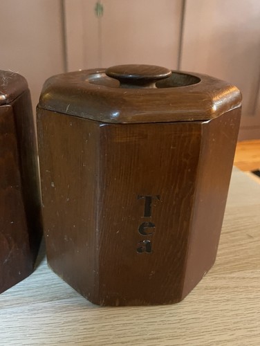 VINTAGE REPUBLIC 4 Wooden Canister Set Plastic Lined-Coffee/Tea/Sugar/Flour USA - Picture 5 of 7