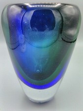 Sommerso Vase Tri Color Clear Blue Green s Glass 6" Murano 