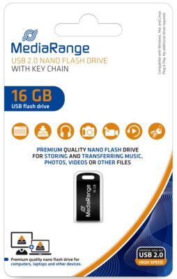 Mediarange USB Stick 16GB Speicherstick Nano inkl. Schlüsselanhänger schwarz