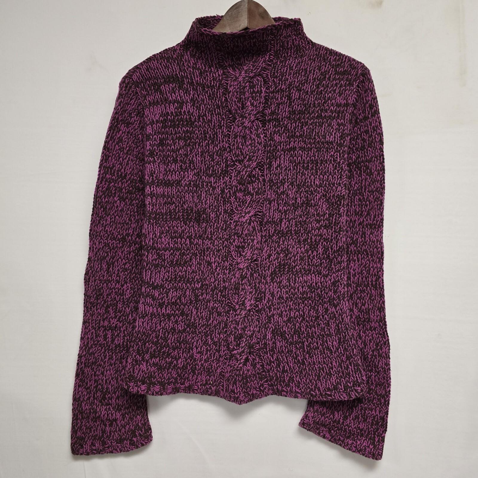 MODA International Mock Neck Bell Sleeve Womens Sweater Marled Purple L Cotton