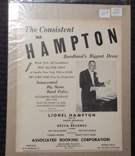 1946 LIONEL HAMPTON Decca Records / Associated Booking 9x11" Print Ad VG+ 4.5 