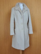Principles Coat Cream Wool Overcoat Fur Trim Knee Length Womens Uk 14