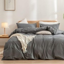 Duvet Cover Set 100 Washed Cotton Linen Fabric 3 Piece Home Bedding Set