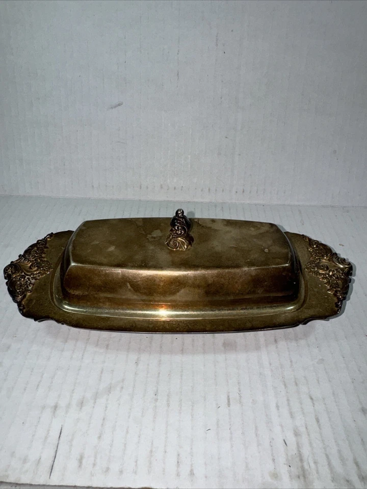 Plato de mantequilla cubierto con plato de plata barroco Wallace 206 vintage 9,5 X 4 pulgadas Foto 3 de 4