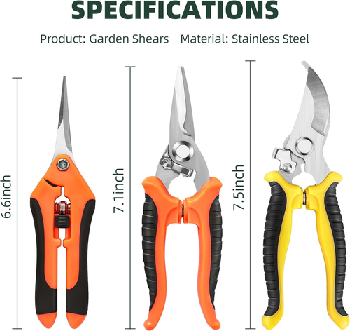 3-Pack Stainless Steel Pruning Shears, Pruning Snips and Clippers for Gardening - Picture 5 of 12