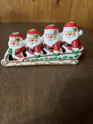 Vintage Multiple Santa Sleigh Mini Candle Holder Js Ny Jsny Christmas Holiday