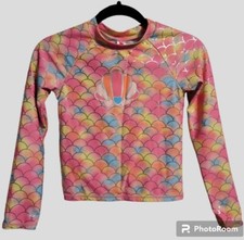 Betsey Johnson Swimsuit Top Girls Youth XL 14 Pink Multi Rashguard Mermaid