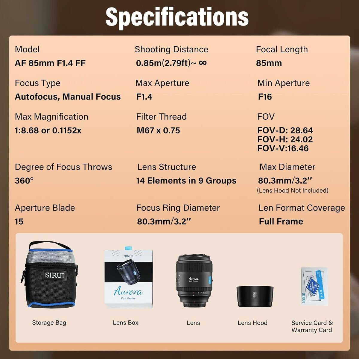 Sirui Aurora 85mm F1.4 Full Frame Autofocus Lens for Sony E Sirui Aurora 85mm F1.4 Full Frame Autofocus Lens for Sony E