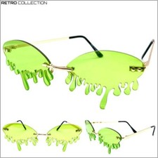 EXAGGERATED Retro PARTY Club Rave DJ SUN GLASSES Teardrop Dripping Green Lens