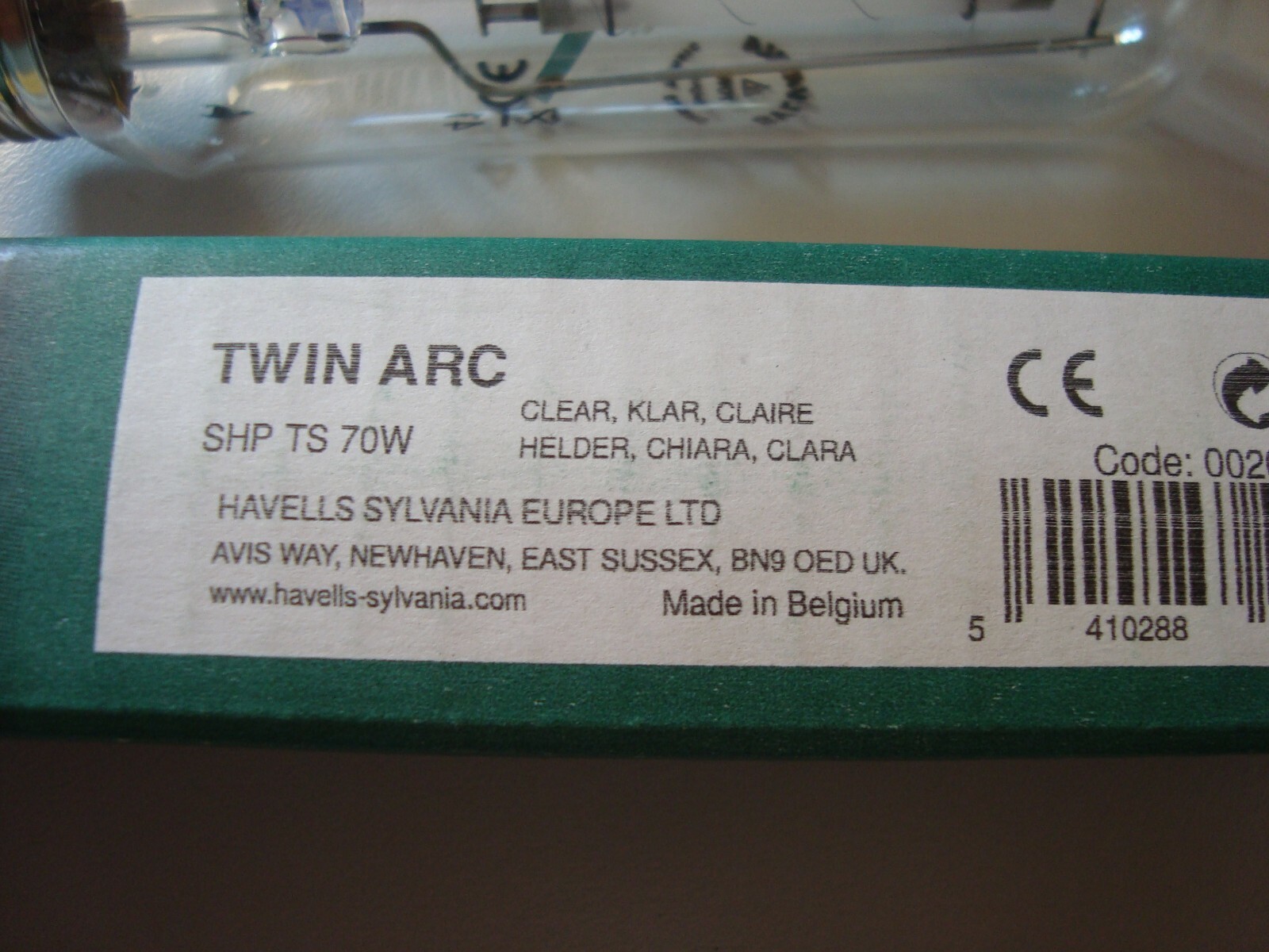 Sylvania Twin Arc SHP TS 70W High Pressure Sodium Lamp / Tube 0020718