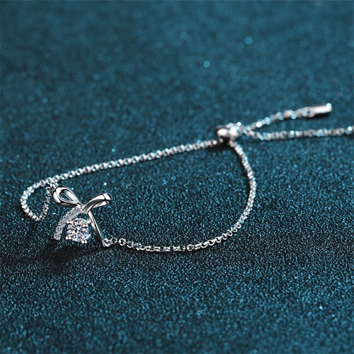 14K White Gold Finish VVS1 GRA Moissanite Bowknot Bracelet Passes Diamond Tester - Picture 5 of 10