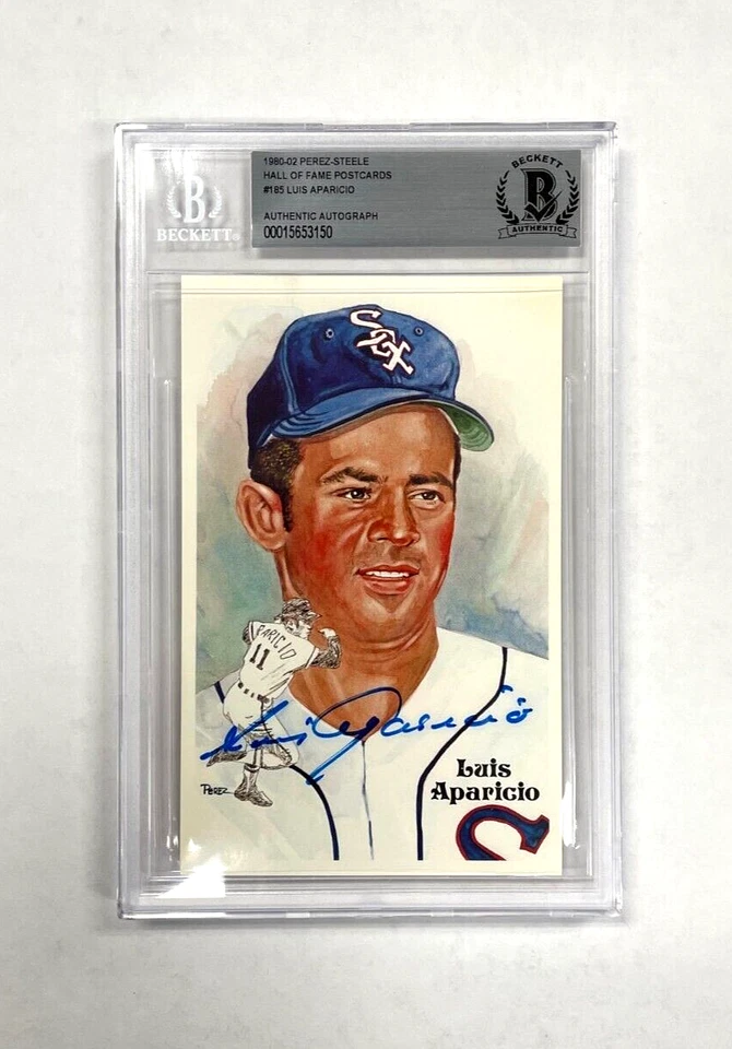 Luis Aparicio Signed Perez-Steele Hall Of Fame Postcard Beckett Slabbed Auto BAS - Image 2 of 3