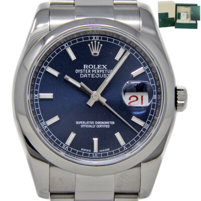Rolex Datejust 36mm Stainless Steel BLUE INDEX 116200 BOX/CARD 2YRWARNTY #2059-3