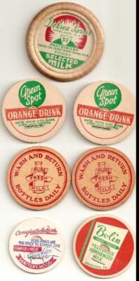 7 Vintage Milk/Drink Caps: Delsea Farms, Bolin , Green Spot,  Wash & Return +++