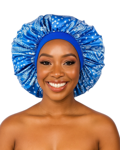 Printed Satin Silk Bonnet Cap with Black Elastic | Frizz-Free Hair Sleepwear - Picture 6 of 17