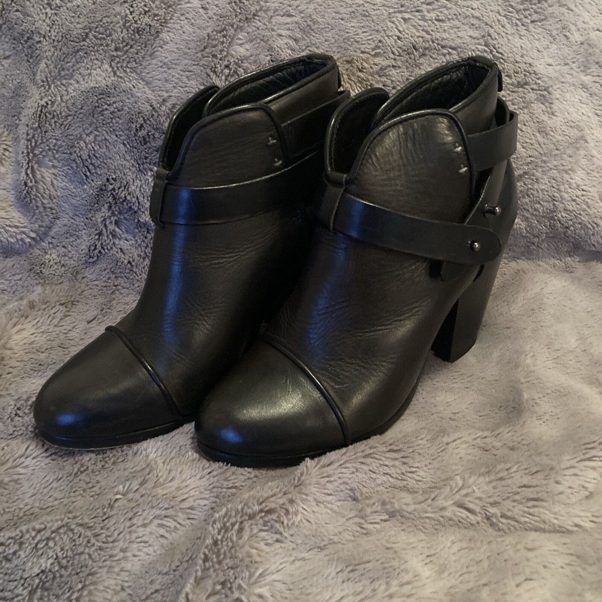 Rag Bone Womens Harrow Leather Cuban Heel Booties Black Size 37 Euro USA