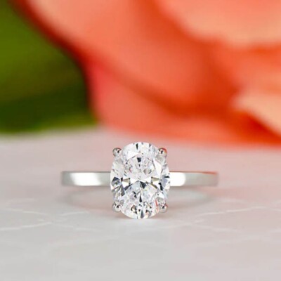 3Ct Oval Cut Lab Created Diamond Solitaire Engagement Ring 14K White Gold Plated