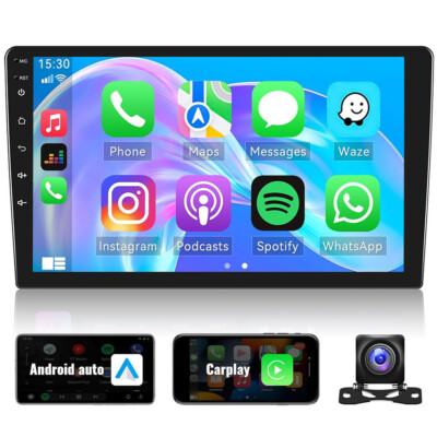 Double 2 DIN 9'' Android Car Stereo Radio Apple CarPlay GPS Car MP5 Player + Cam