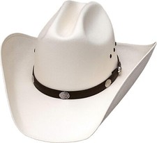 Classic Cattleman Straw Cowboy Hat with Silver Conchos and Elastic Band - White