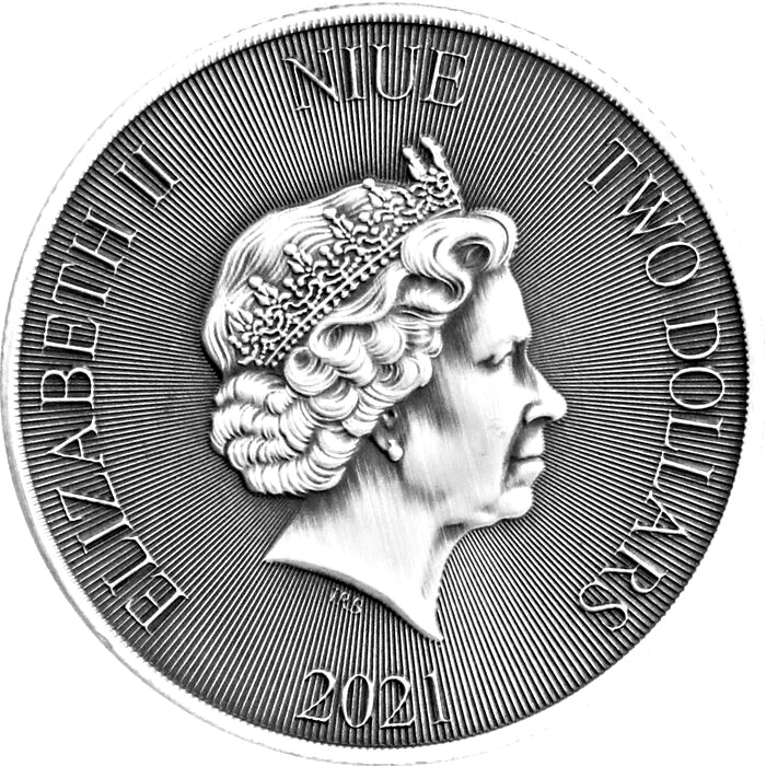 1 TROY OZ .999 SILVER ROBIN HOOD NIUE $2 QUEEN ELIZABETH ANTIQUE