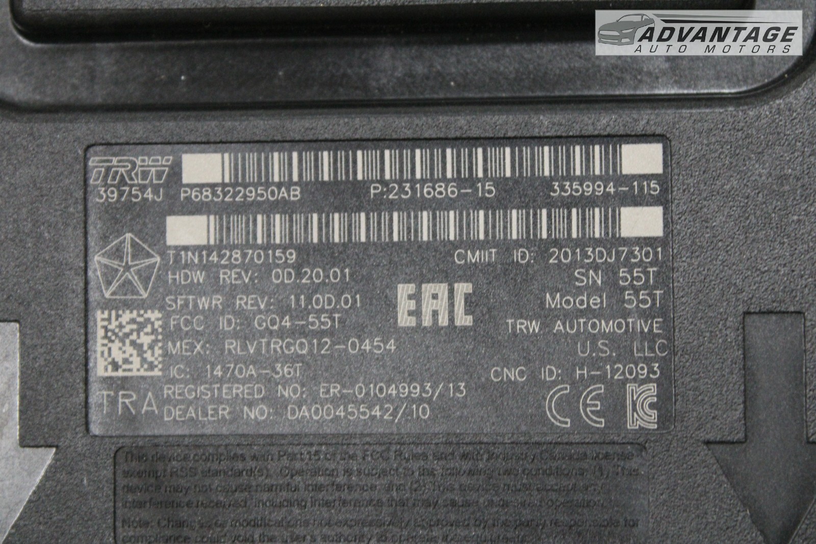 2019 JEEP CHEROKEE KEYLESS ENTRY RECEIVER HUB UNIT COMPUTER MODULE OEM