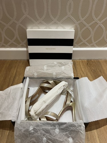 Aquazzura Ari 105 Metallic Leather Sandals Gold Net A Porter Revolve Heels 39.5 - Picture 11 of 12