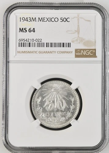 1943 M Mexico 50 Centavos Silver NGC MS 64