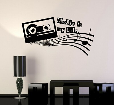 Vinyl Wall Decal Audio Cassette Musical Quote Music Notes Stickers Mural ig5155