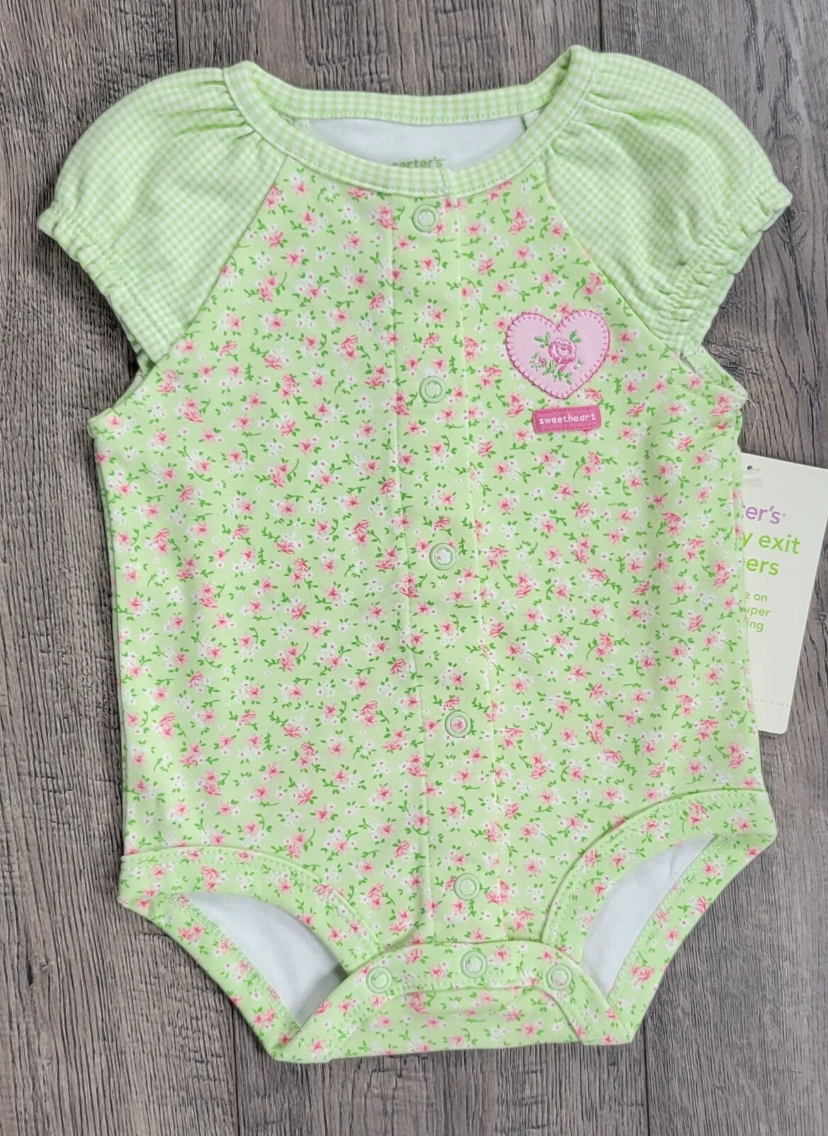 Baby Girl Clothes New Carter's Vintage 3 Month Green Sweetheart Romper Outfit