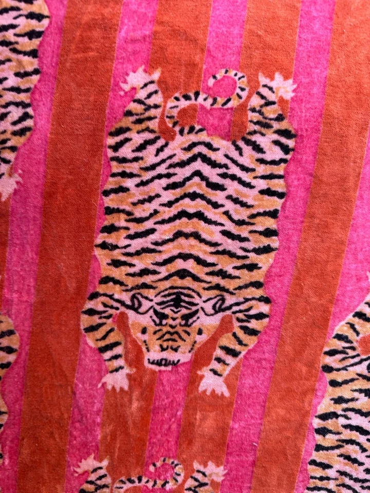 Hand Block Print Crushed Soft Velvet Fabric Indian Dress Sewing Upholstery Tiger - Image 2 of 4