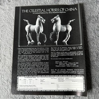 Celestial Horses of China by Alva Museum Replicas Vintage Print Ad 1977 Asian