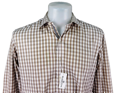 BUGATCHI UOMO Herren Beige & Grau L/S ABENDHEMD - 15,5'' - M - 46'' - UVP 149£