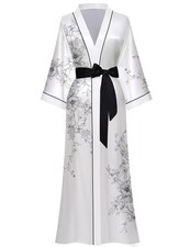 Kihnop Women's Floral Long Kimono Plus Size Satin Silk Ladies Bachelorette Robe