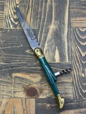 Laguiole En Aubrac 440 France Folding Pocket Knife Used Green Corkscrew