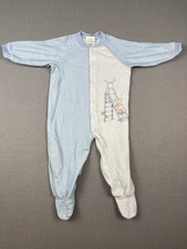 RARE CARTERS Vintage Blue Bear  Bunny Slide One Piece Sleeper Footie Size 6-9M