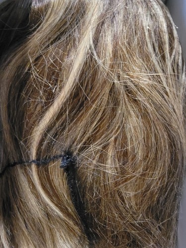12 inch Human Hair Wigs with Bangs Layered w/ Realistic Scalp Brown Mixed Blond - Picture 7 of 9