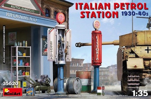 Miniart 35620 - 1:35 Italian Petrol Station 1930-40s - New