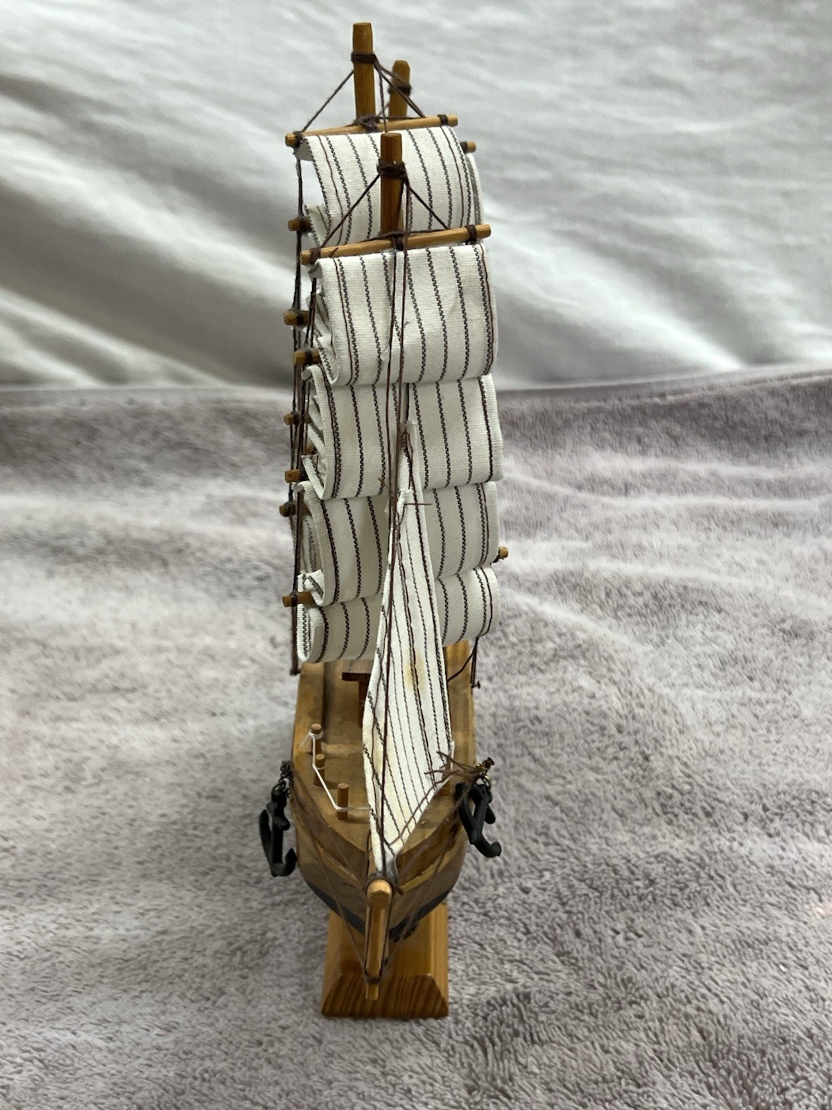 Vintage "Belem" Sailing Ship Model ~ Solid Hardwood, Hand Painted, Cloth Sails