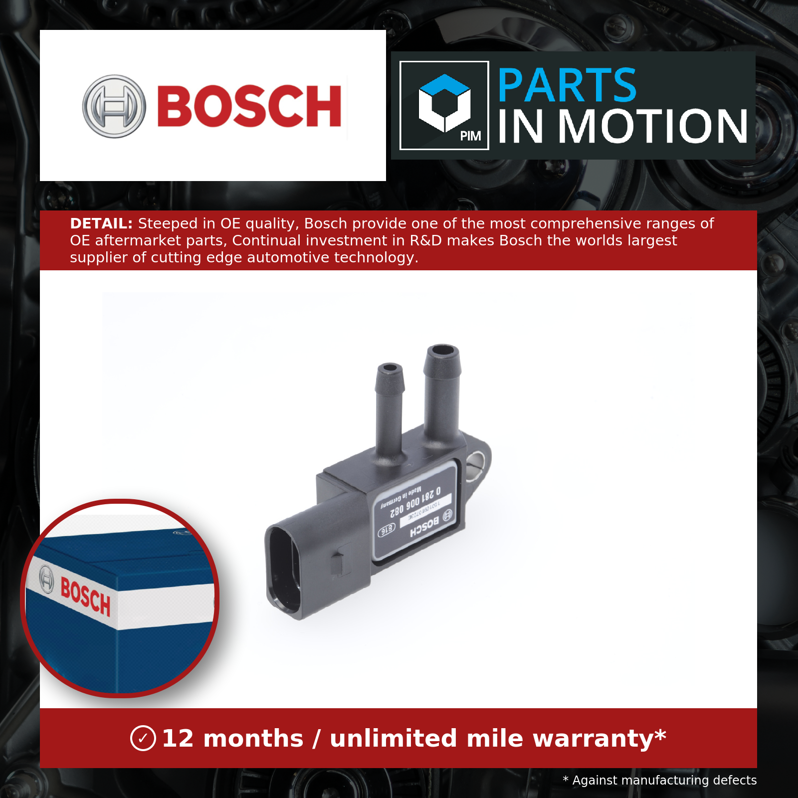 BOSCH Exhaust Pressure Sensor for SEAT Exeo 2.0 TDI Ibiza Mk4 1.6 TDI, 2.0 TDI - Image 9