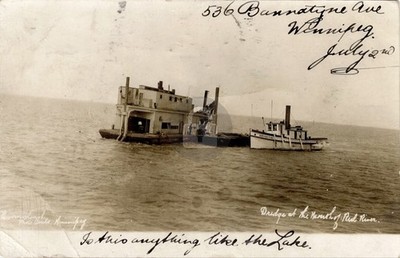 Canada MB Manitoba Winnipeg 1905 Dredge on Red River RPPC Postcard COPY