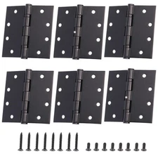 6-Pack 4.5 X 4.5 inch Black Heavy Duty Commercial Door Hinges Thickened, Sile...